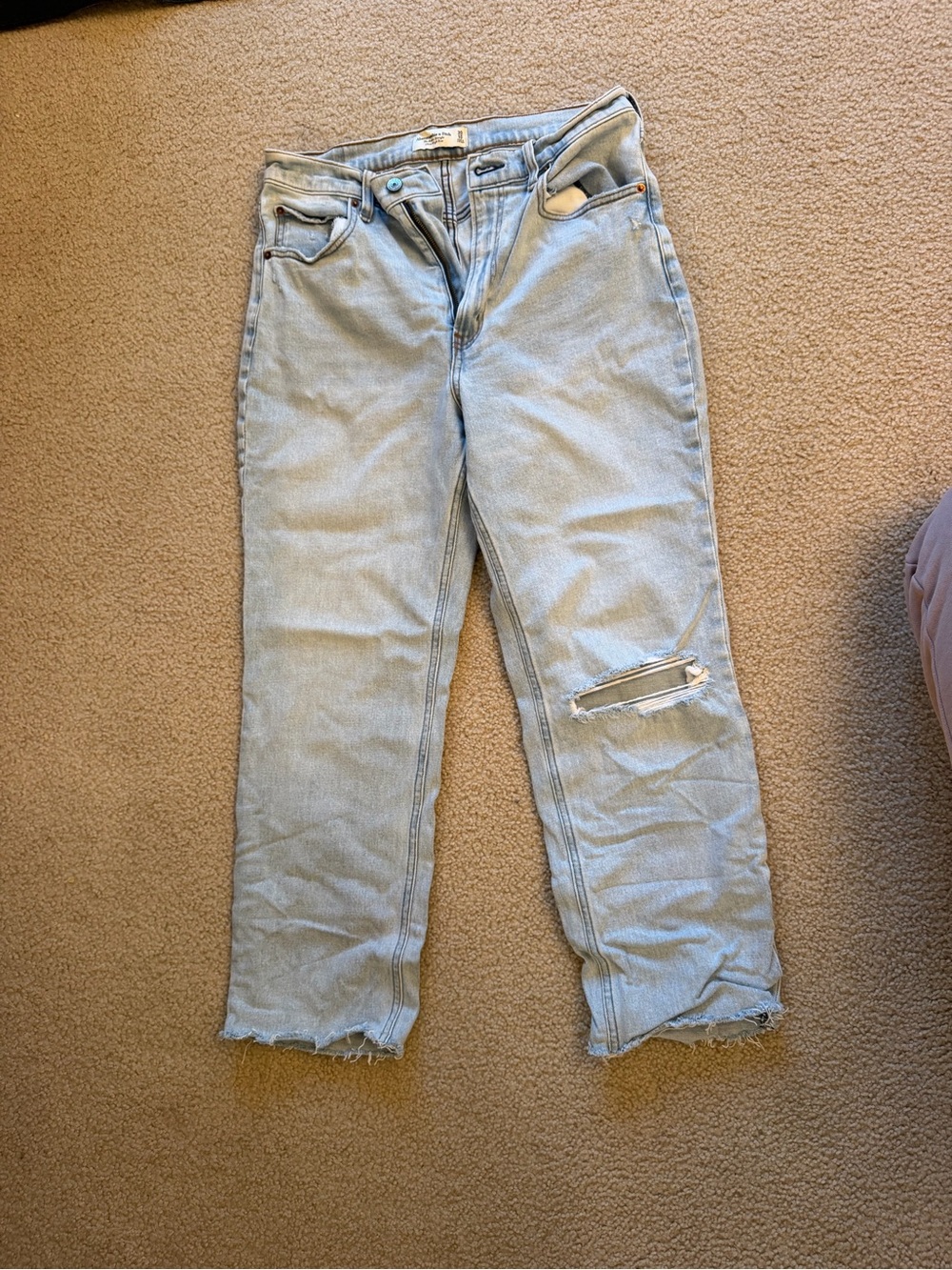 Abercrombie & Fitch Light Blue Distressed Straight-Leg Jeans